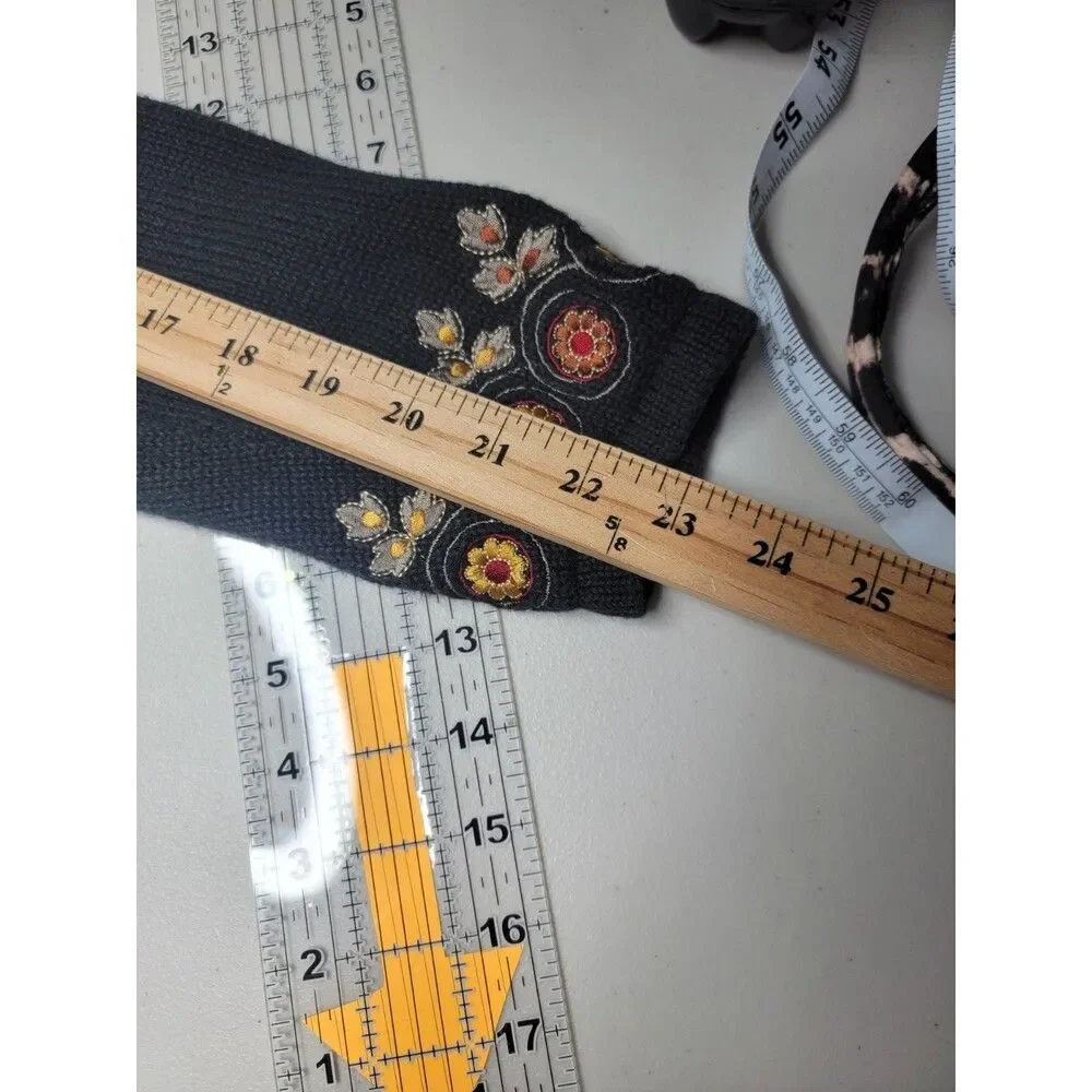 Vtg Bechamel Womens L Black Knit Embroidered Autum Leave Floral Button Cardigan